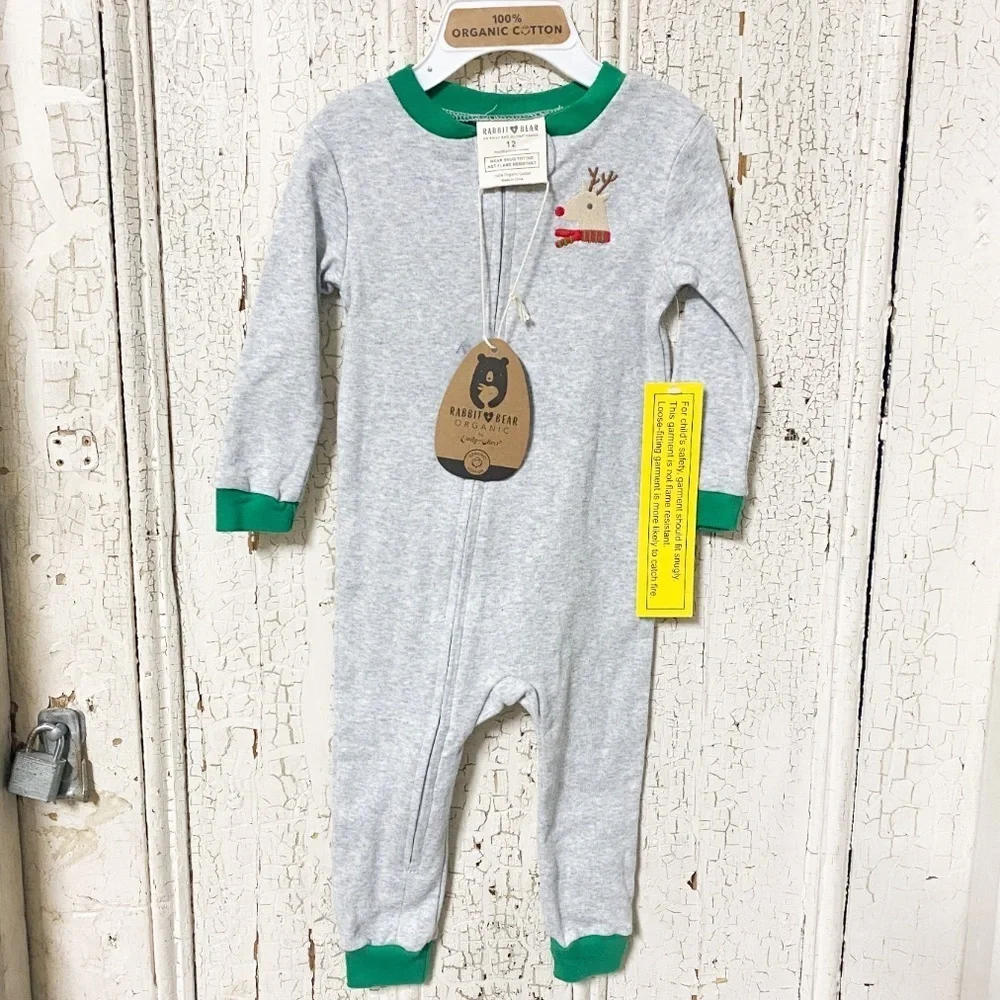 My First Christmas organic embroidered full zip onesie